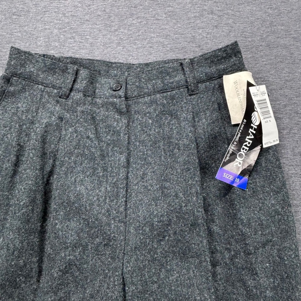 Sag Harbor Pants Womens 10 Wool Blend Pleated Cuffed Charcoal Lined Trousers NEW - Picture 2 of 16